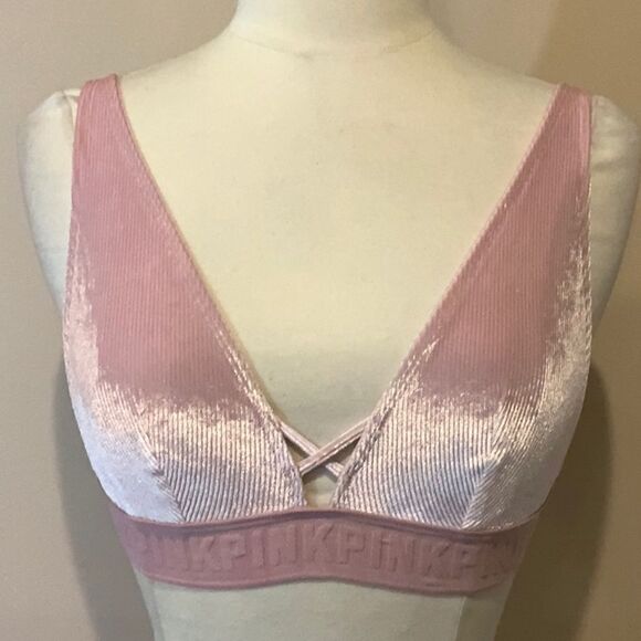 VS Pink Velvet Triangle Bralette in Baby Pink Small - Picture 2 of 10